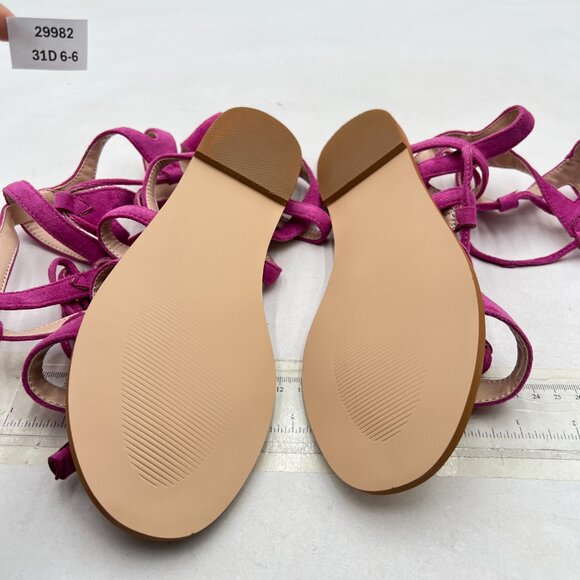 YDN Pink Sexy Knee High Lace up Flats Fringe Low Heel Gladiator Strap Sandals - Picture 7 of 8